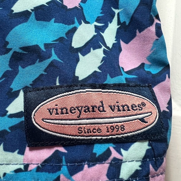 Vineyard Vines Blue and Purple Fish Print Swim Trunks Size 3T - Picture 4 of 4